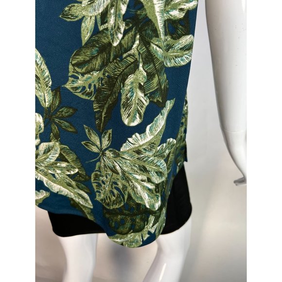 Love Scarlett Zip Front Leaf Pattern Top Size Large Blue, Green Polyester Blend - Picture 7 of 16